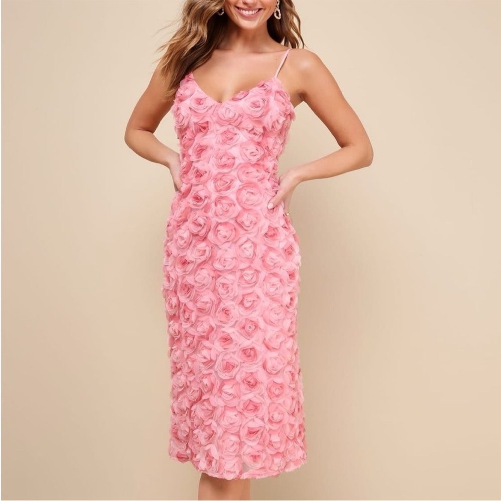 Lulu's Rosy Textured Midi Dress